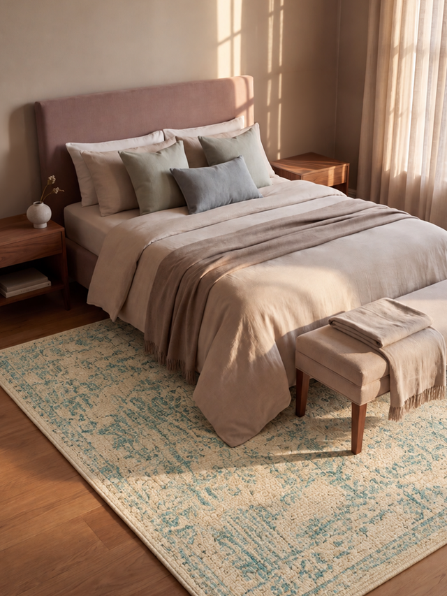 Tulip Hand-tufted Wool Persian Rug - Turquoise