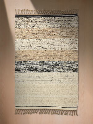 Elowen Hand-woven Wool Striped Rug - Beige