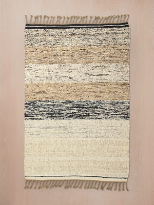 Elowen Hand-woven Wool Striped Rug - Beige