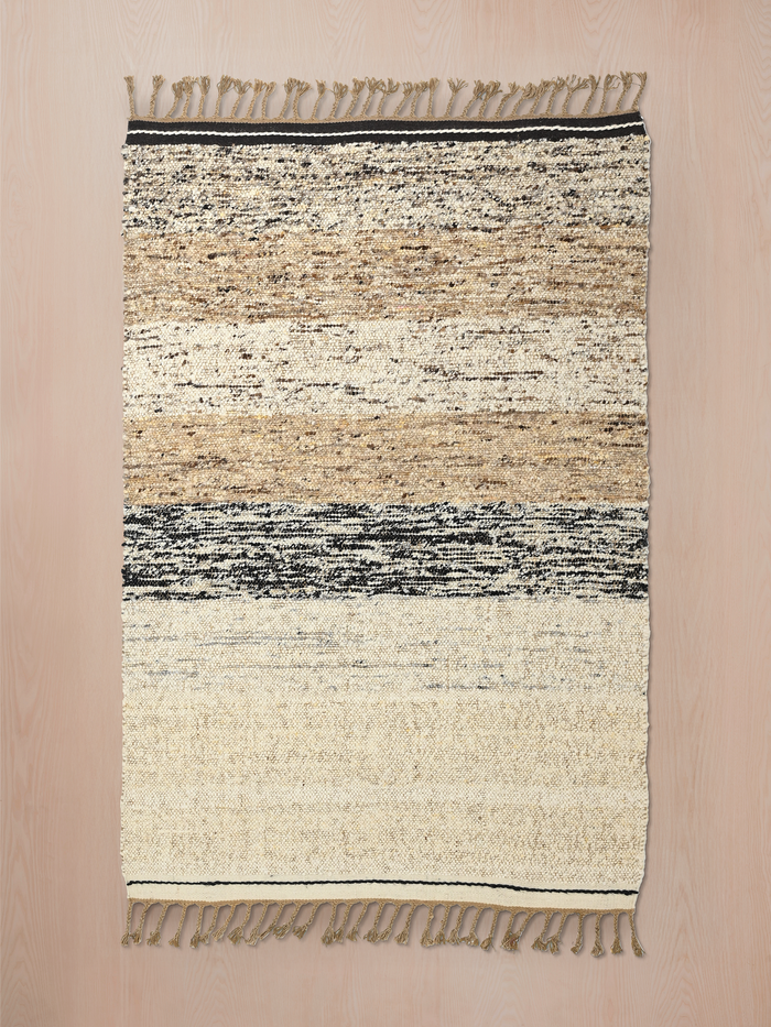 Elowen Hand-woven Wool Striped Rug - Beige