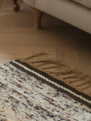 Elowen Hand-woven Wool Striped Rug - Beige