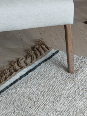 Elowen Hand-woven Wool Striped Rug - Beige