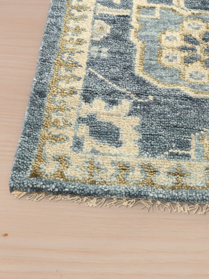 Bloomville Hand-knotted Wool Persian Rug - Blue