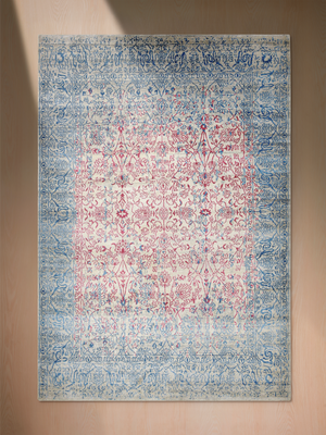 Iris Hand-knotted Wool & Bamboo Silk Persian Rug - Blue