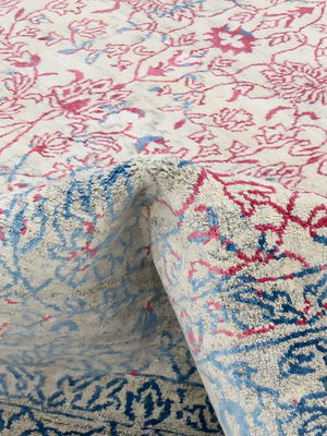 Iris Hand-knotted Wool & Bamboo Silk Persian Rug - Blue