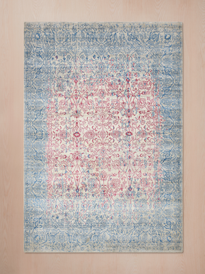 Iris Hand-knotted Wool & Bamboo Silk Persian Rug - Blue