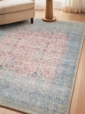 Iris Hand-knotted Wool & Bamboo Silk Persian Rug - Blue
