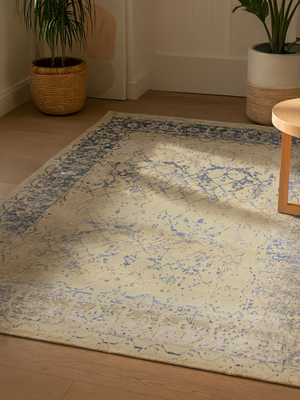 Mehr Hand-knotted Wool & Bamboo Silk Distressed Rug - Beige