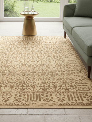 Cyra Hand-knotted Wool-Silk Persian Rug - Beige