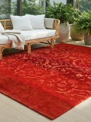 Mohair Hand-knotted Wool & Silk Persian Rug - Rust