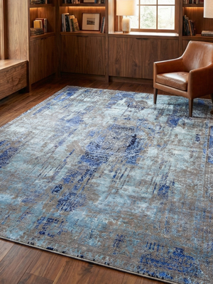 Sadie Hand-knotted Bamboo Silk & Wool Abstract Rug - Blue