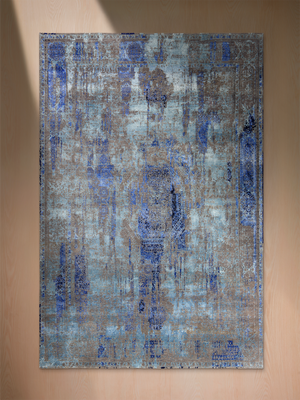 Sadie Hand-knotted Bamboo Silk & Wool Abstract Rug - Blue