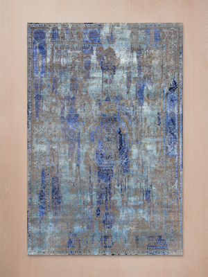 Sadie Hand-knotted Bamboo Silk & Wool Abstract Rug - Blue