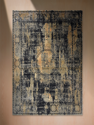 Tessa Hand-knotted Bamboo Silk & Wool Distressed Rug - Black