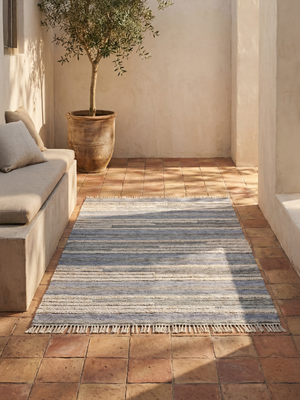Umara Hand-woven PET Kilim Rug - Blue